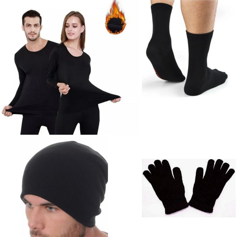 Kit Térmico 5 peças 1 Blusa 1 Calça 1 Touca 1 Par Luva  1 Par Meia Conjunto FLANELADO Lã Tricô Masculino Feminino Adulto