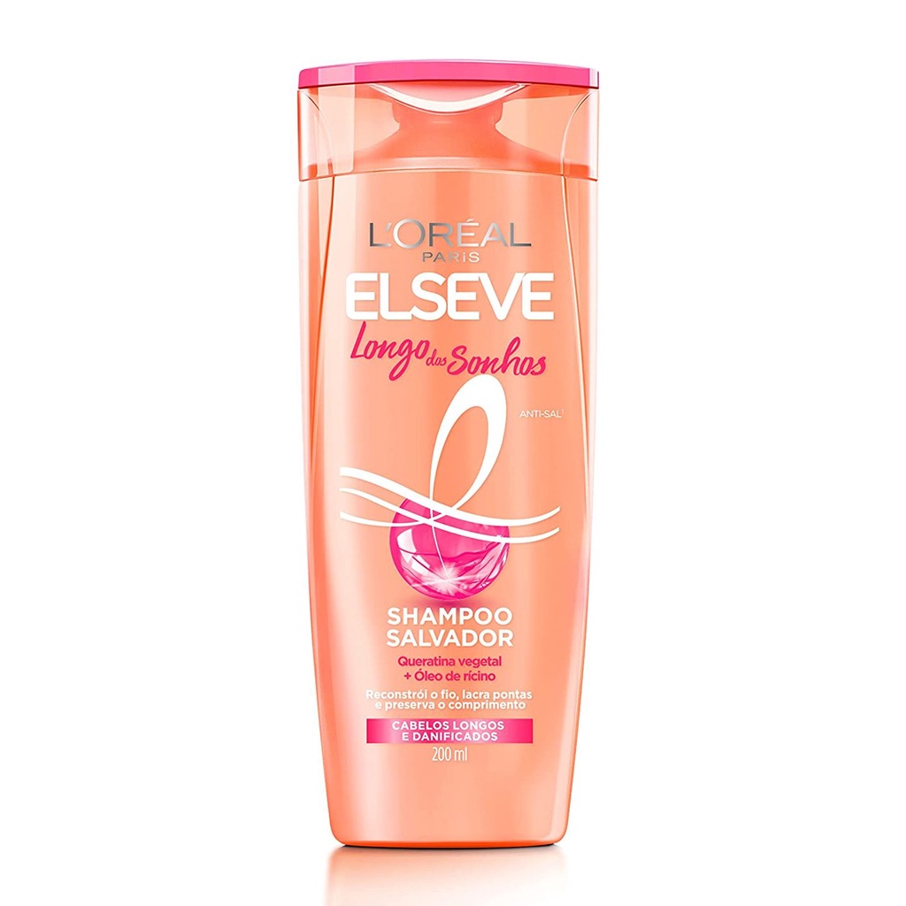 Shampoo Elseve Longo dos Sonhos Loreal Paris 200ml - SH Salvador Queratina Vegetal + Vitaminas + Óleo de Rícino