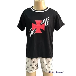 Pijama Vasco Time de Futebol Personagem Curto Infantil Masculino Temáticos Rupas de Dormir Juvenil Time
