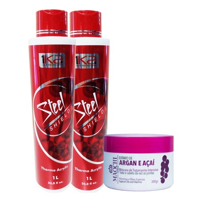 1ka 2un Steel Shield Selagem Escova Progressiva Orgânica 1l + Creme de Hidratação de 300g