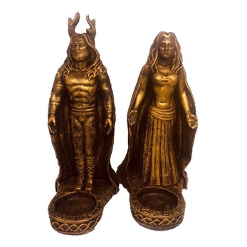 Kit Castiçal Casal Deus Deusa Wicca Wiccaa Resina 18cm Bronz