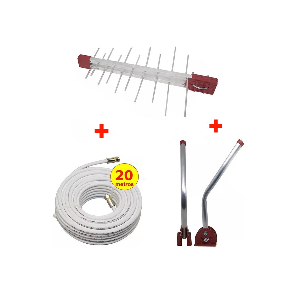 Antena log 20 com cabo de 20 mts e mastro 45 cm