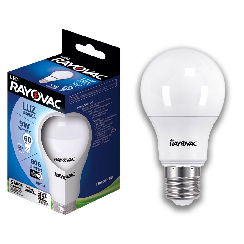 Lampada LED 9W Luz Branca 6500K Rayovac 1 caixa Bulbo Soquete E27 Luz Fria em Oferta na Shopee