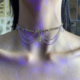 Colar fairycore choker cottagecore verde Aço Inox acessório Aesthetic Alternativa Corrente Gargantilha Vitoriana Fada