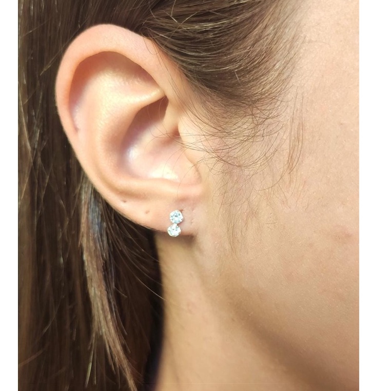 Brinco Zirconia Duplo Ponto de Luz Prata 925
