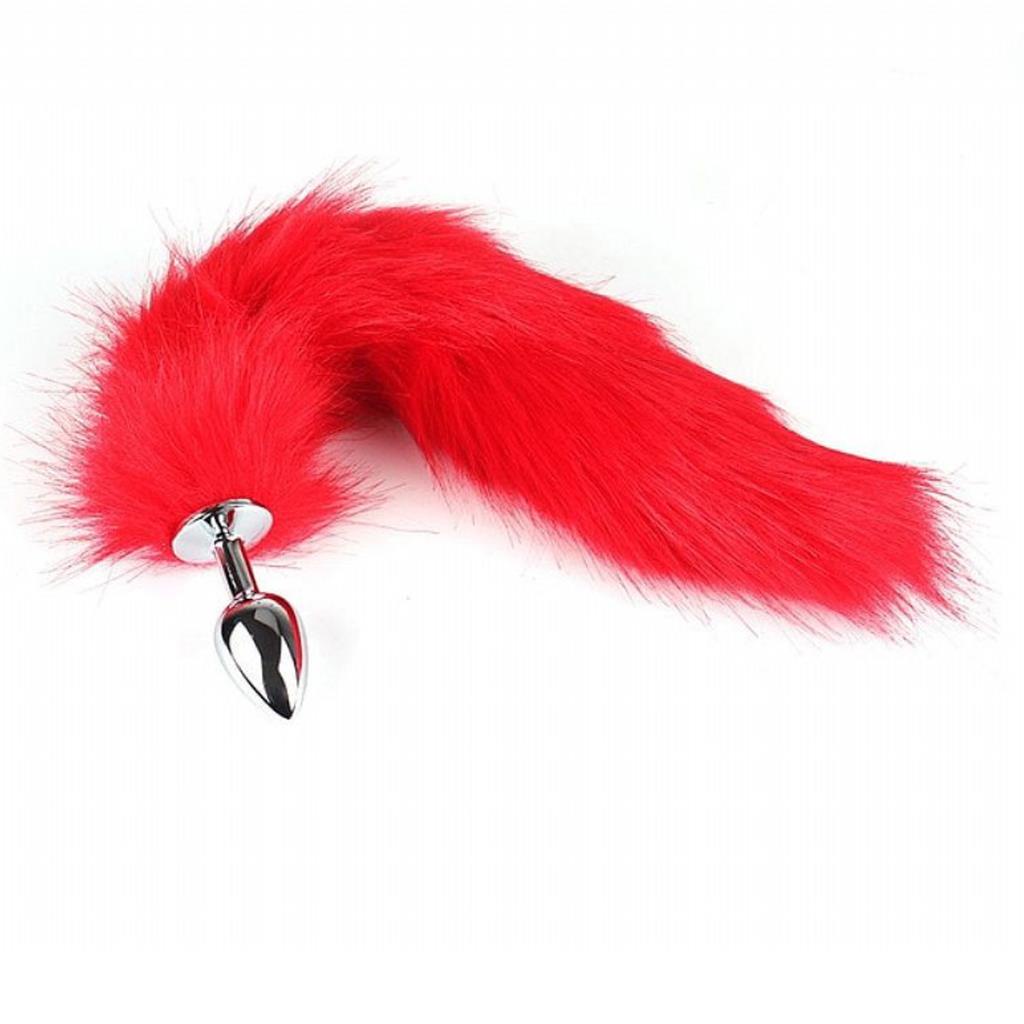 Plug Anal De Aco Inoxidavel Com Cauda Vermelho Sex Shop