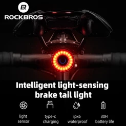 Bicicleta ROCKBROS Luz Taillight Inteligente Com Sensoriamento Automático De Freio LED À Prova D'água Traseira Recarregável De Ciclismo