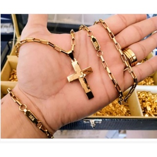 Kit Completo: Cordão E Pulseira Tijolinho Banhada A Ouro 18k + Pingente Alto Relevo
