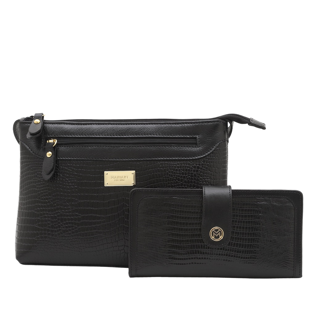 Kit Bolsa e Carteira de Couro Legítimo Lezard Mariart 2193+100