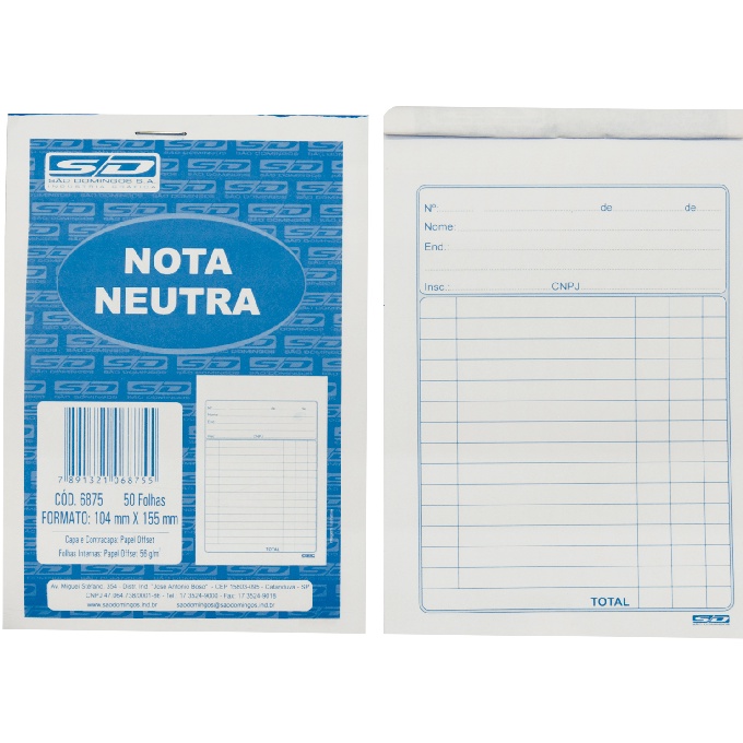 Talão Nota Neutra 50 Folhas 104x143mm Shopee Brasil 4294