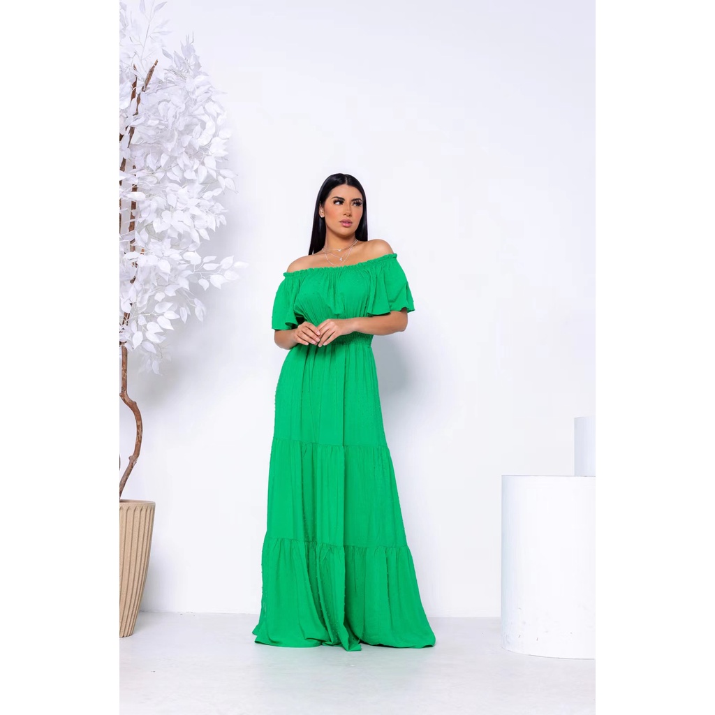 Vestido Longo Feminino Duna Pipoca Liso Cigana Shopee Brasil 1547