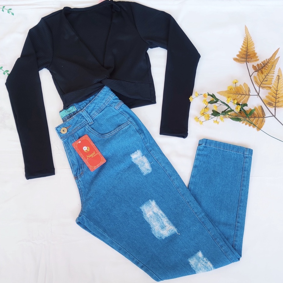 Calça Jeans Mom Feminina Clara Cintura Alta Destroyed 100% Algodão Moda Feminina