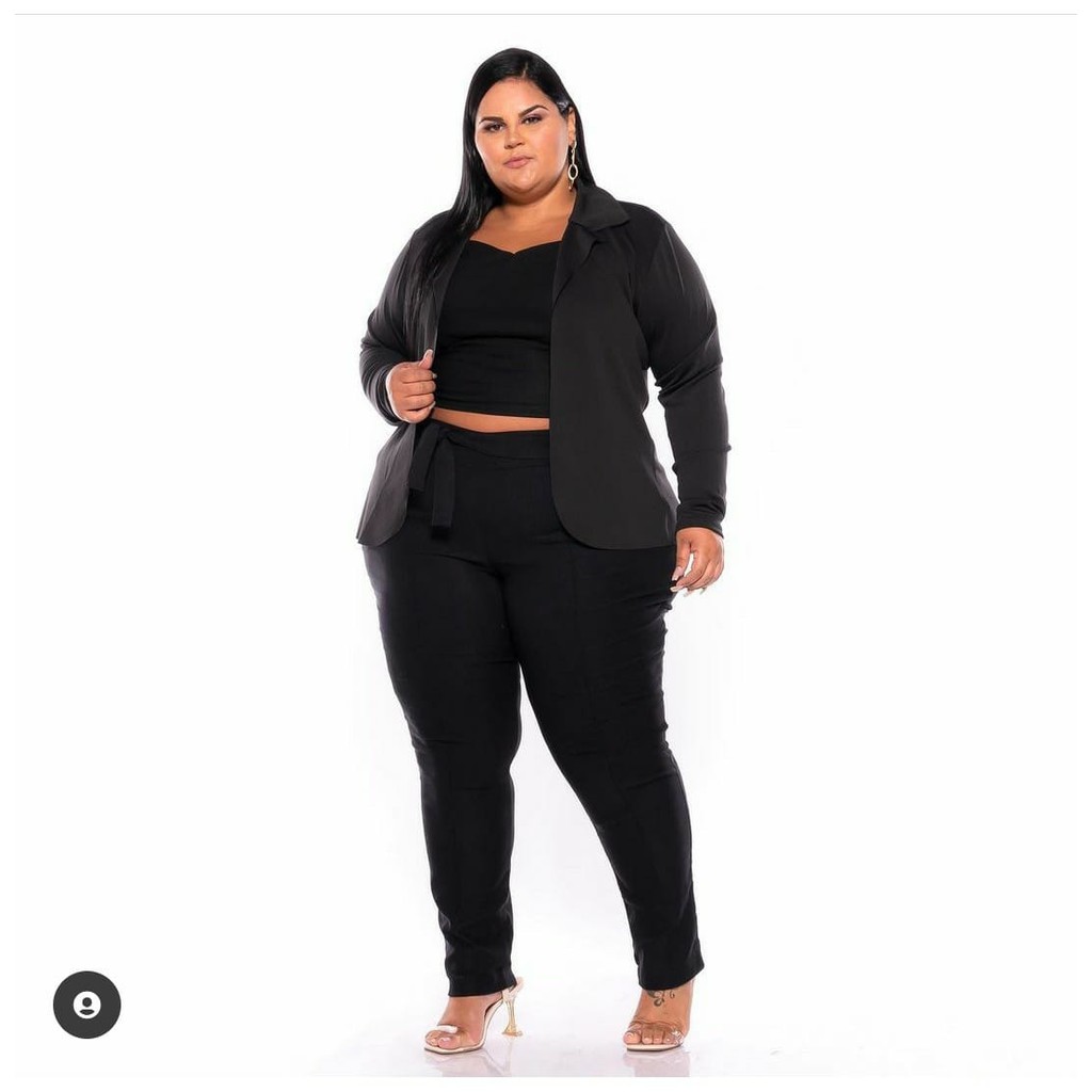 Blazer Feminino Plus Size Preto Neoprene