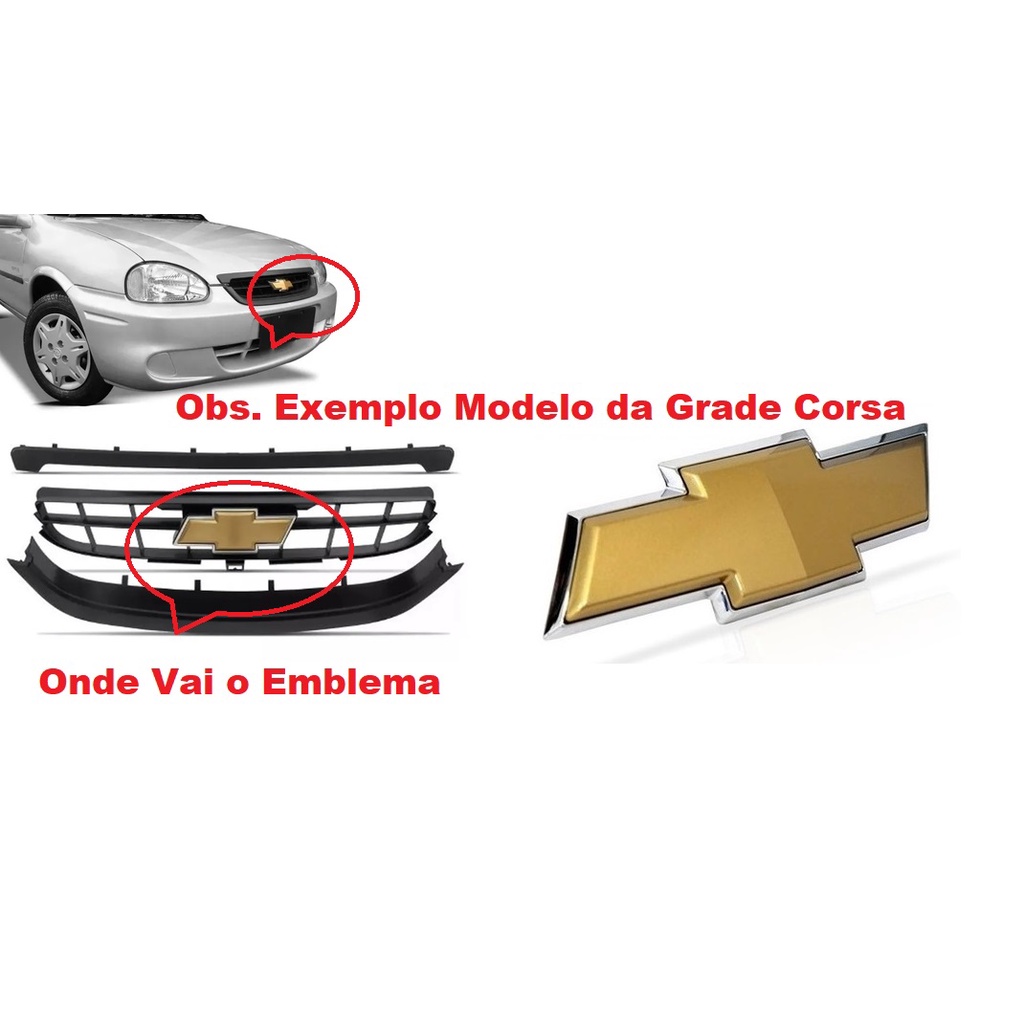 Emblema Grade Radiador Corsa Wind Super Hatch Sedan Classic 1999 Ate 2010 Dourado Grade 3 Partes