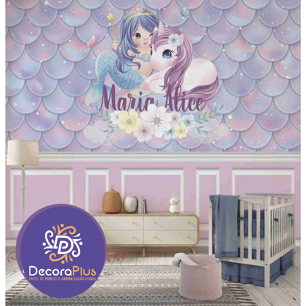 Papel De Parede Foto Mural Inteira Personalizado Disney My Litte Poney Sereia Bichinho Glitter Balão