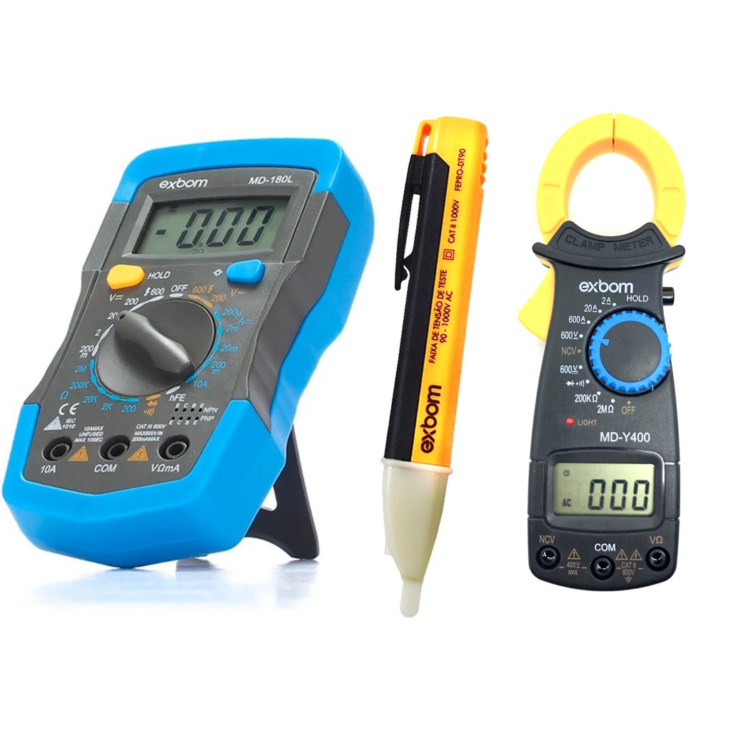 Kit Multímetro Alicate Amperímetro e Caneta Alerta Voltagem 600v Profissional Portatil DYI