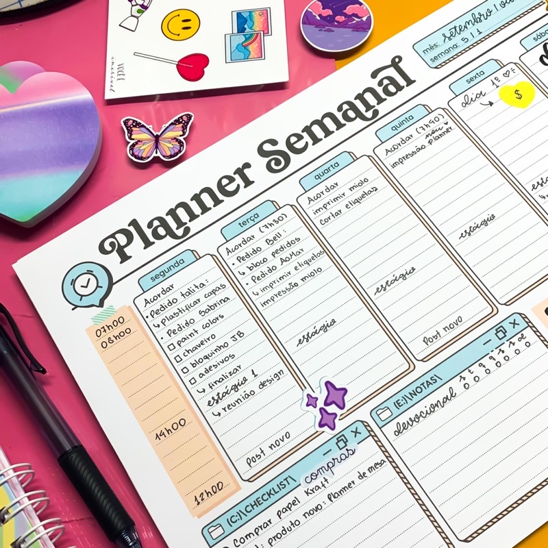 Planner de mesa, planner semanal A4, planner para organização