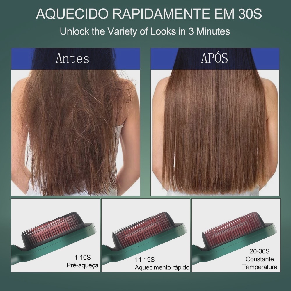 Pente Quente Elétrico Alisador Cabelo Crespo Chapinha Alisadora 5 em 1 Seca Alisa Hidrata Modela Anti Frizz HA808