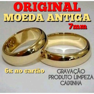 ALIANÇA MOEDA ANTIGA ORIGINAL "PAR" 7MM ABAULADA
