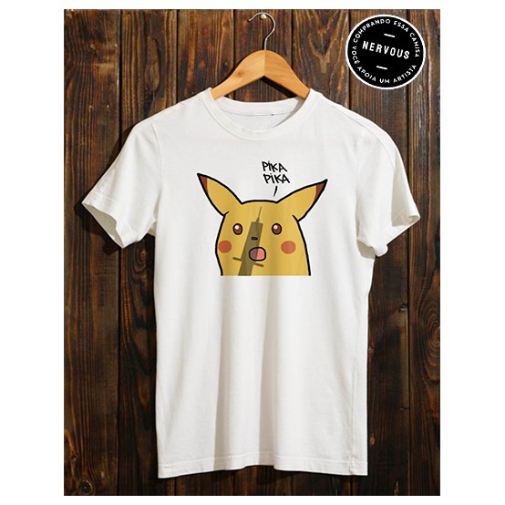 Camiseta Algodao Rote Bc Vacina Sim Pikachu Pika Pokemon Engraçada Divertida Humor Politica Esquerda Fora Bolsonaro Bozo Nervous