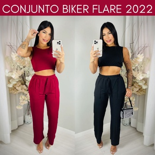 Conjunto Calça Flaire Pantalona e Cropped Feminino Super Top Canelado Luxo Conjunto Feminino Calça Feminina