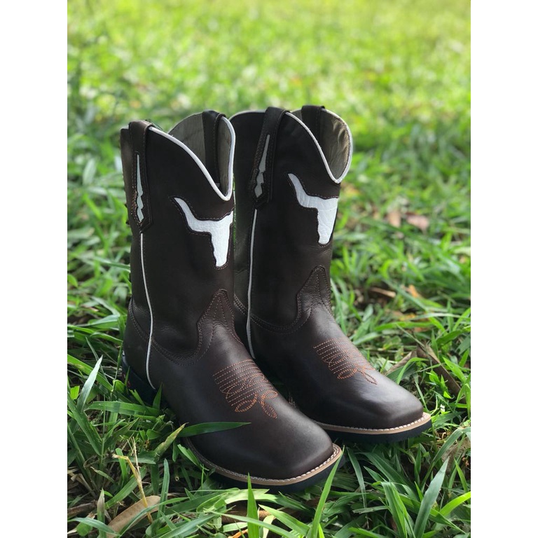 Bota Texana Masculina Country Bota Texana Boi Branco Couro