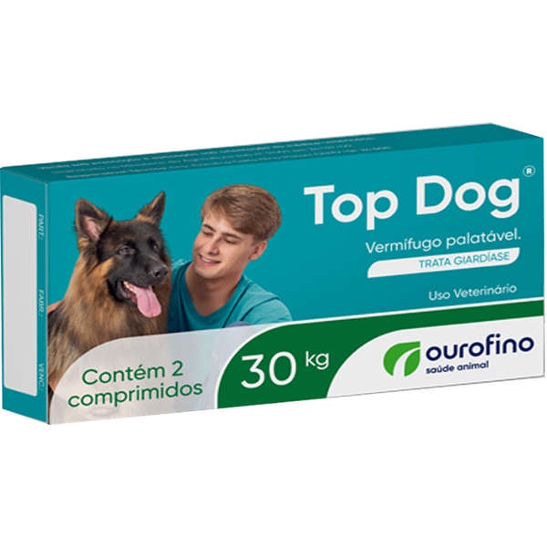 Vermifugo Ourofino Top Dog para Cães de até 30 Kg - 2 Comprimidos - Pets