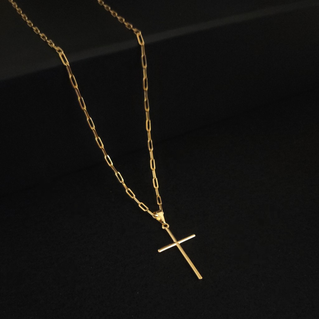 Corrente Masculina Cordão Cartier 2mm Moeda Antiga com Banho + Pingente Cruz Palito. em Oferta na Shopee