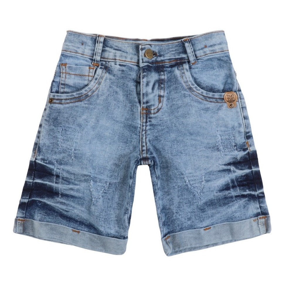 Bermuda Jeans Infantil Bebê Menino Destroyed Com Lycra Masculino 1 A 8 Anos