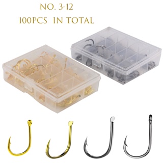 100pcs Anzóis De Pesca 3-12 # Caixa Em Aço De Alto Carbono Com Plástico De Grande Porte em Oferta na Shopee