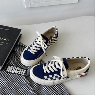 Rótulo Lateral Xadrez Sabor Hong Kong ulzzang Sapatos De Lona Casual Preppy Estilo Estudante Tênis Feminino VS