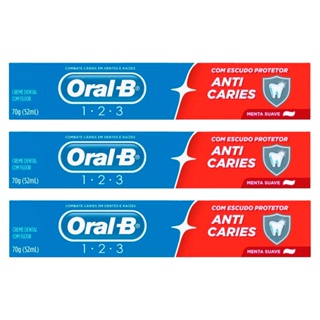 Kit 3 Creme Dental Oral-B 123 Anticáries Menta Suave 70g em Oferta na Shopee