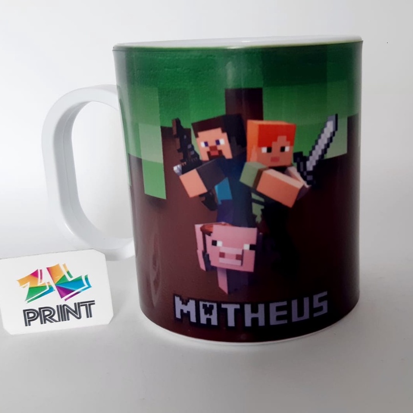 Caneca Plástica MINECRAFT LEGO - Plastico Polímero Personalizada #ZLprint -  COM NOME