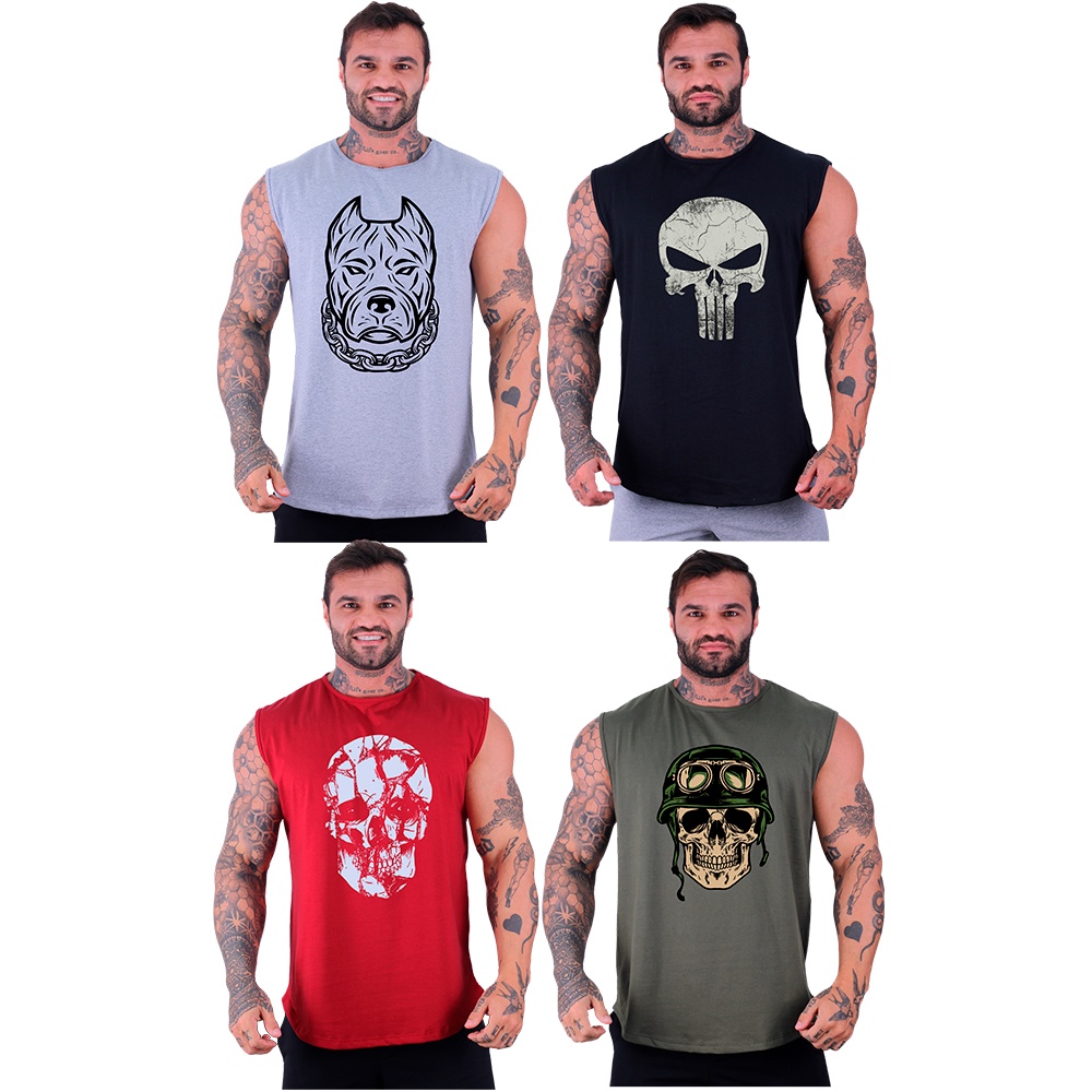 Kit 4 Regatas Machão Longline Masculina MXD Conceito Academia Musculação Casual