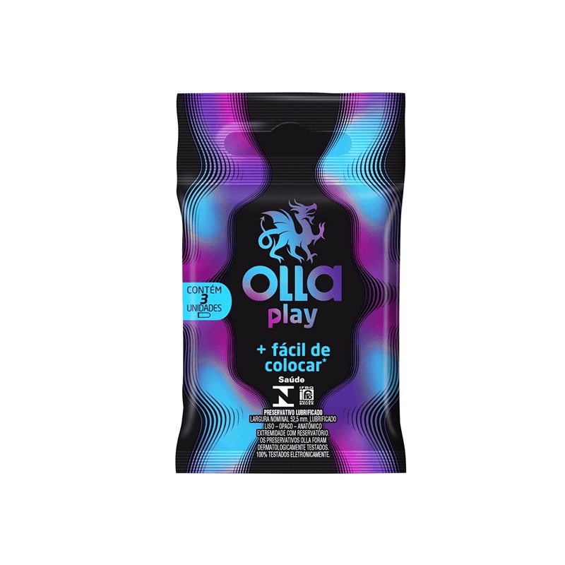 Preservativo Lubrificado ainda + Fácil de Colocar - Olla Play - 3 Preservativos em Oferta na Shopee