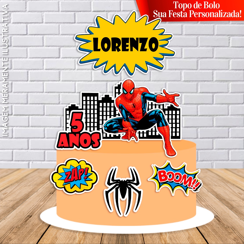 Topper Topo de Bolo Personalizado Homem Aranha