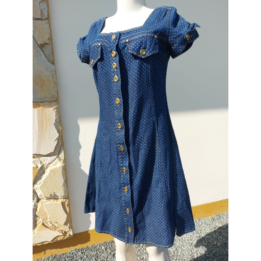 VESTIDO JEANS DE POA - MODELO EVASE - COR AZUL / TAMANHO 38 - RD MODA  EVANGÉLICA | Shopee Brasil