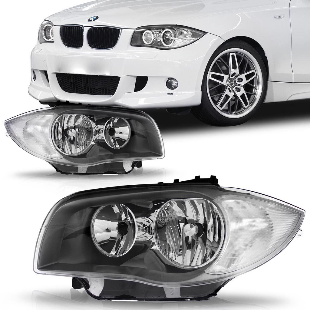 Farol BMW Serie 1 2005 2006 2007 2008 2009 Foco Duplo Máscara Cinza