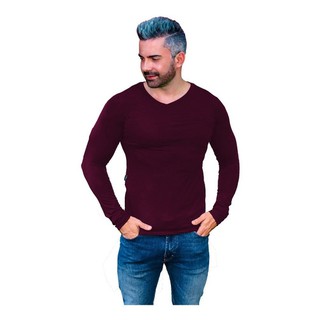 Camiseta Gola V Masculina Slim Fit Moda Casual Segunda Pele