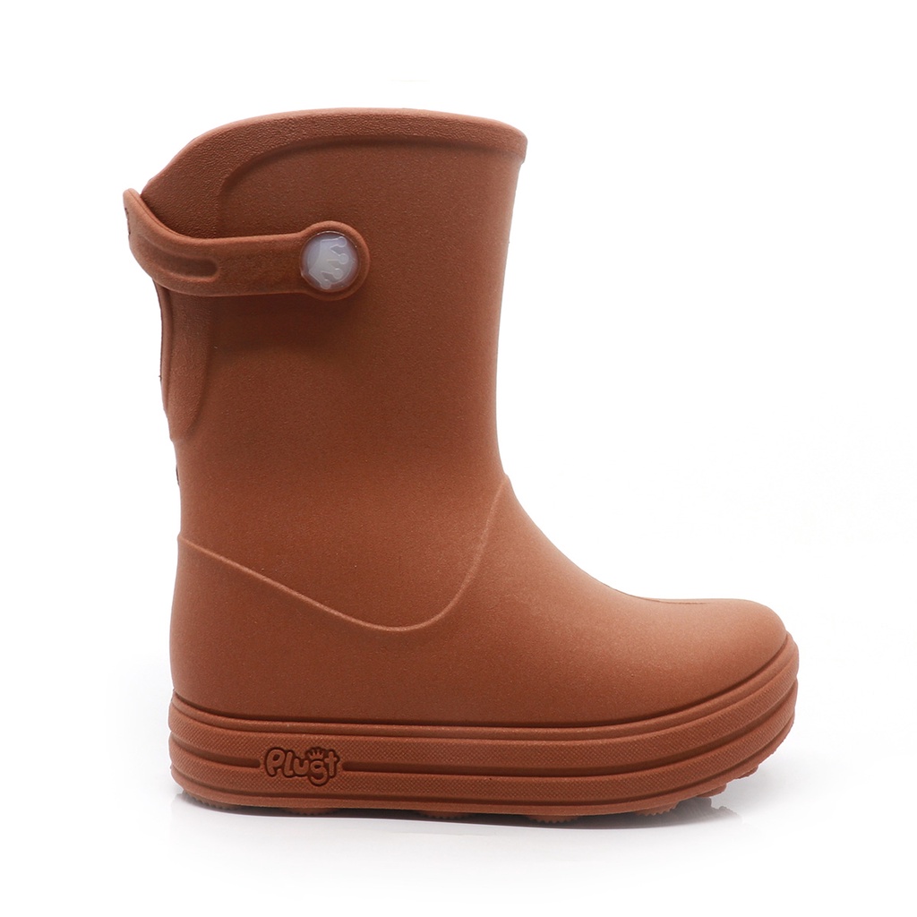 Galocha Bota Infantil Plugt Menino Confortável Leve Macio Básico Lisa Marrom Caramelo Impermeável