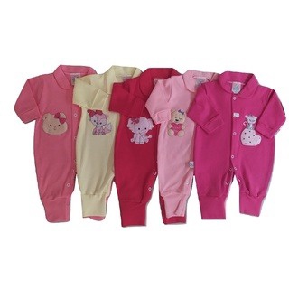 Kit C/5 Macacoes Bebe Para Menina Rn Algodao