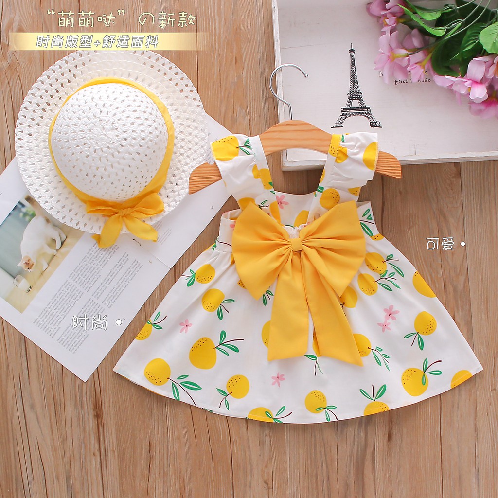 Vestido Infantil De Verão / Gola Redonda / Estampa De Laranja / Pequena Para Meninas em Oferta na Shopee