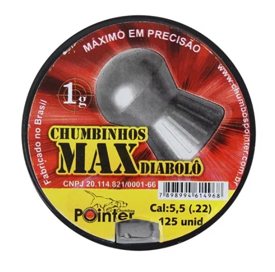 Chumbinho Calibre 5,5mm de Chumbo para Impacto e Precisao Max Diabolo 125un Carabina Rifle Espingarda