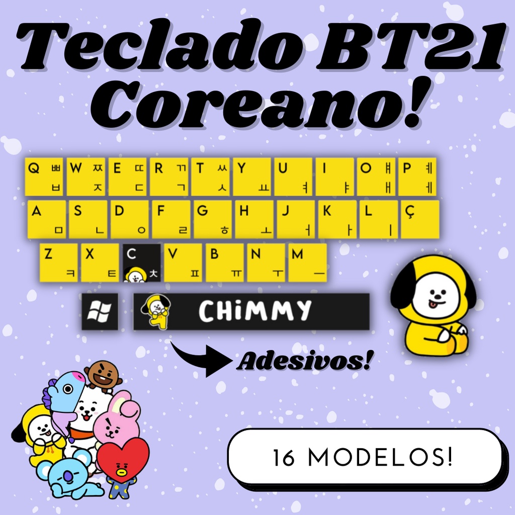 bt21 teclado coreano adesivo 16 novos modelos disponÍveis shopee