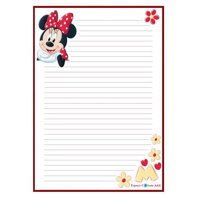 80 Folhas Para Fichário Tema Minnie, fazemos qualquer tema Volta As Aulas, folhas pautadas