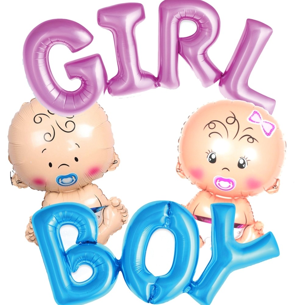 Kit 4 Balões Metalizados Chá de Bebê / Boy + Girl + Bebê Menino + Bebê Menina / Decoração especial para Chá Revelação