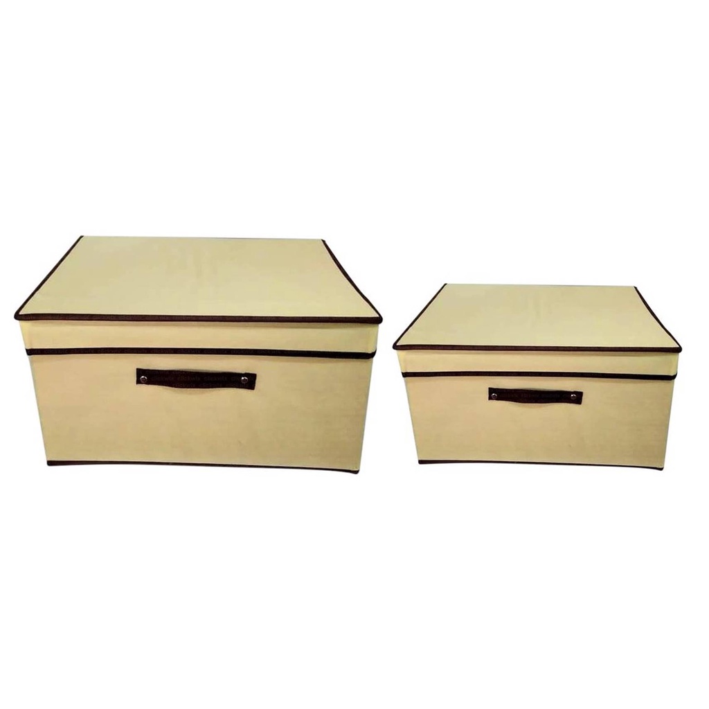 Kit 2 Caixas Organizadora De TNT Resistente Bege Alca Closet Guarda Roupa 2 Medidas