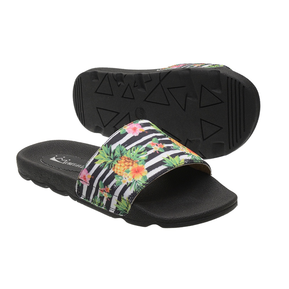 Chinelo Sandália Sola Preta Antiderrapante Slide Anatômica Feminino Estampas Verão Praia Férias Macia