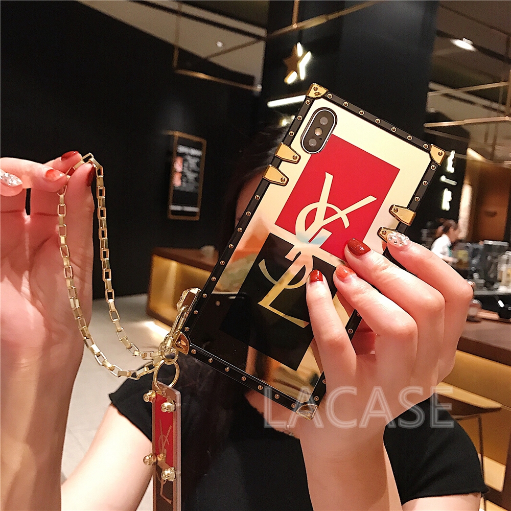 Iphone 11 Pro Max X Xs Xr Xsmax 8 7 6 6s Plus Se Luxury Ysl Chain Square Phone Case Cover Shopee Brasil
