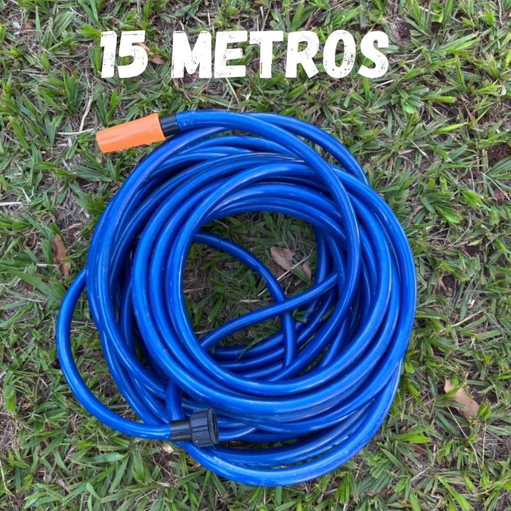 Mangueira De Jardim PVC Duplo Metros Azul Brinde Esguicho E Engate Pronta Entrega